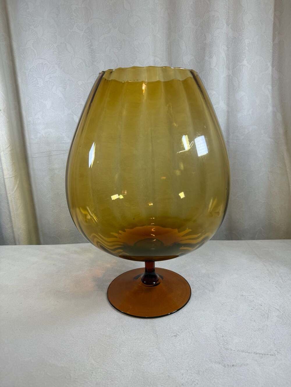 Vintage Mid-Century Empoli Italian Amber Optic Ribbed Glass Brandy Snifter Vase - Picture 1 of 6